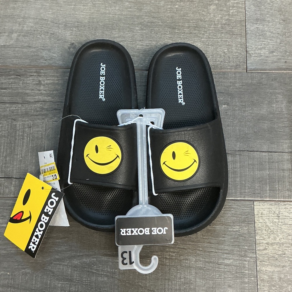 Joe Boxer Black Slides with Winking Smiley